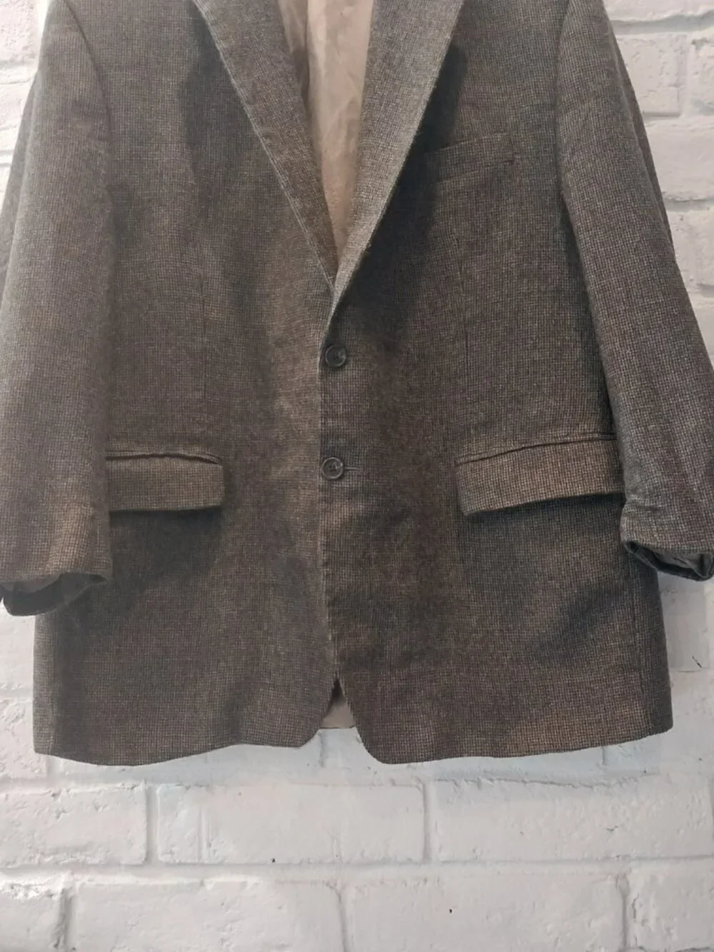 Chaps Ralph Lauren Blazer 100% Pure Wool 50R Brown Houndstooth Jacket Sport Coat